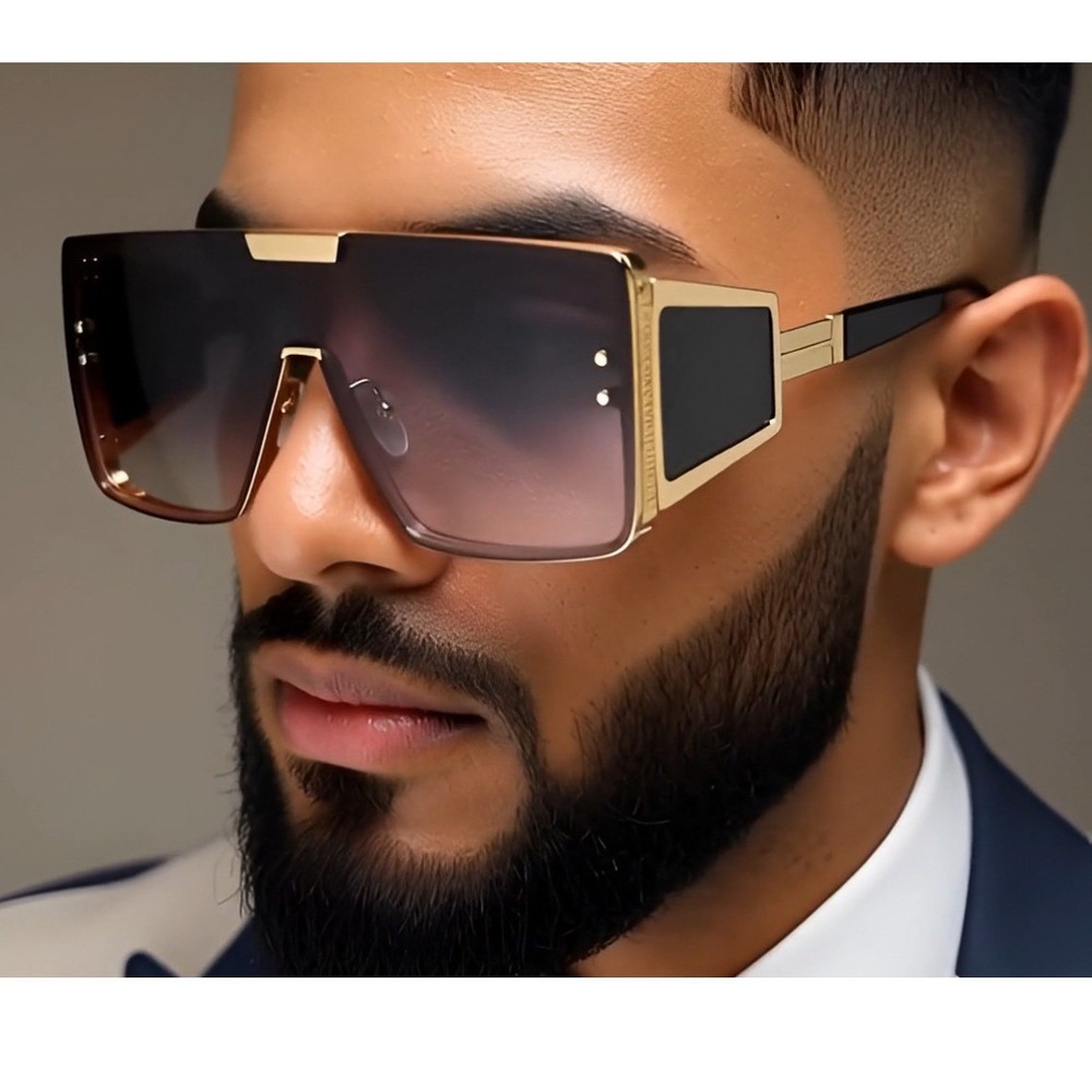 Shield Sunglasses Gold Frame Oversized Fashion Designer Men Trendy Gafas‎ 2026